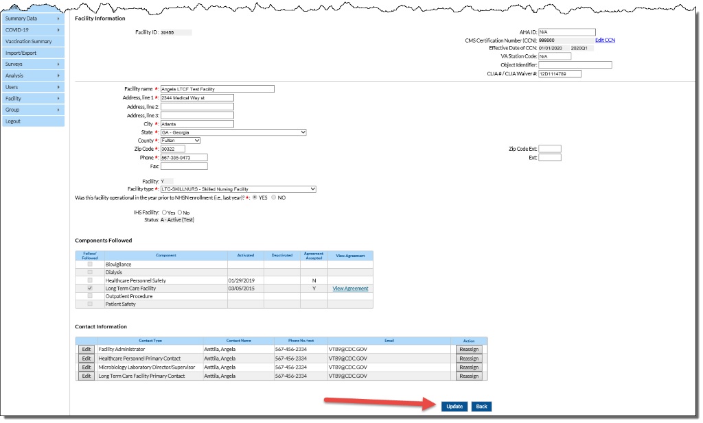 NHSN POC Testing Result CLIA ID Number